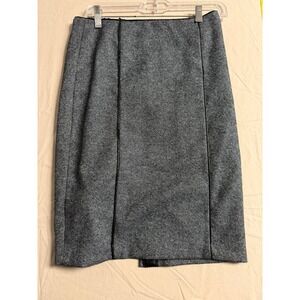 Bebe Womens Gray Salt & Pepper Pencil Skirt Faux Leather Trim Size 4 Made in USA